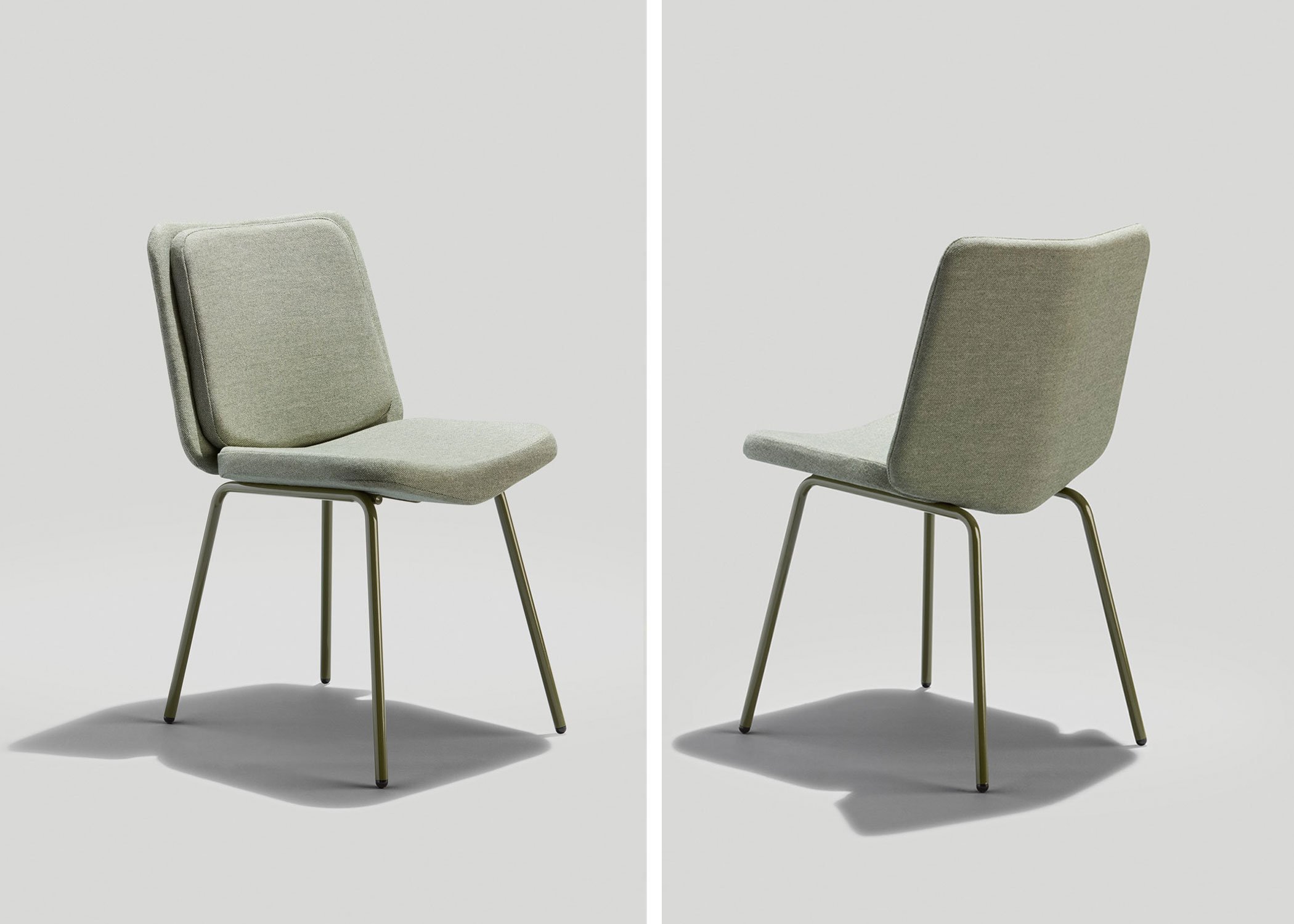 Modern Dining Chair with Olive Green steel legs and light green fabric