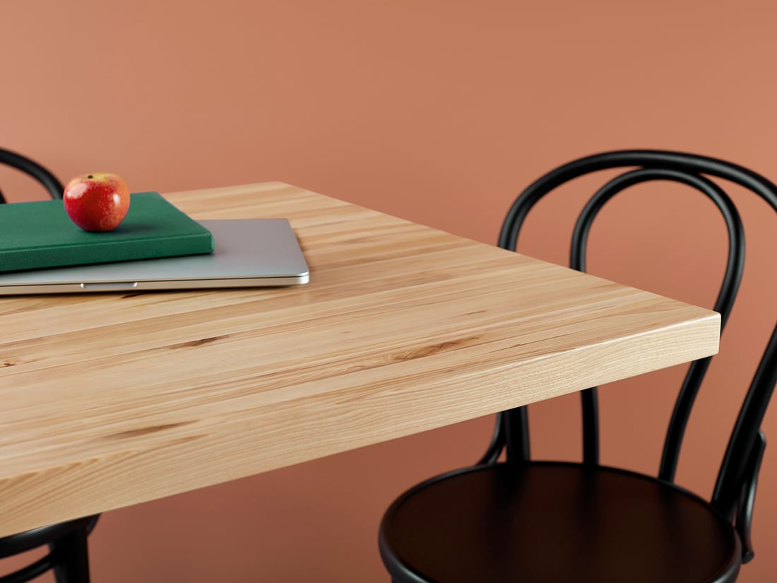 Handcrafted solid Maple wood table top in an educational setting