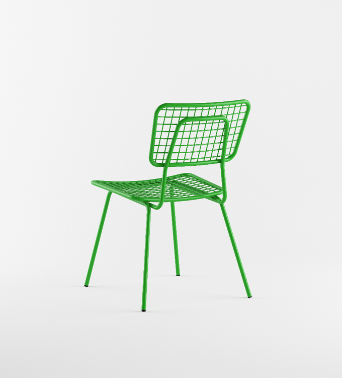 Back view of green outdoor chair called Opla